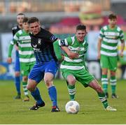 19 April 2016; James Doona, Shamrock Rovers, in action against Conor Dunne, Athlone Town. EA Sports Cup Second Round, Pool 4, Shamrock Rovers v Athlone Town. Tallaght Stadium, Tallaght, Co. Dublin. Picture credit: David Fitzgerald / SPORTSFILE