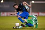 19 April 2016; Simon Dixon, Athlone Town, in action against Danny North, Shamrock Rovers. EA Sports Cup Second Round, Pool 4, Shamrock Rovers v Athlone Town. Tallaght Stadium, Tallaght, Co. Dublin. Picture credit: David Fitzgerald / SPORTSFILE