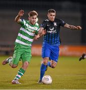 19 April 2016; Gareth McCaffrey, Shamrock Rovers, in action against Adam Kelly, Athlone Town. EA Sports Cup Second Round, Pool 4, Shamrock Rovers v Athlone Town. Tallaght Stadium, Tallaght, Co. Dublin. Picture credit: David Fitzgerald / SPORTSFILE