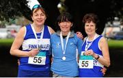 17 April 2016; Second place finishers in the Master Women's over 50 relay race, from left, Gloria Donaghy, Kay Byrne and Noreen Bonner, Finn Valley AC, Co. Donegal. The GloHealth AAI National Road Relays. Raheny, Dublin. Picture credit : Tomás Greally /  SPORTSFILE