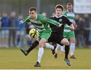 20 April 2016; Jason Mullins, Pike Rovers, in action against David Brooks, St. Peters FC. The Final will take place at the Aviva Stadium on the 14th May. #RoadToAviva. FAI Junior Cup Semi-Final Replay in association with Aviva and Umbro, St. Peters FC v Pike Rovers. Leah Victoria Park, Tullamore, Offaly. Picture credit: Matt Browne / SPORTSFILE