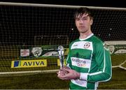 20 April 2016; Steven McGann, Pike Rovers, with his Aviva Man of the Match Award. The Final will take place at the Aviva Stadium on the 14th May. #RoadToAviva. FAI Junior Cup Semi-Final Replay in association with Aviva and Umbro, St. Peters FC v Pike Rovers. Leah Victoria Park, Tullamore, Offaly. Picture credit: Matt Browne / SPORTSFILE