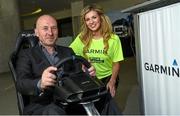 21 April 2016; Perry McCarthy, the original Stig and ex-Formula 1 driver, was in Dublin to launch the Garmin Drive series, a new automotive product line focused on driver awareness and safety. For more information visit garmin.com/drive. Pictured at the launch is Perry McCarthy with Courtney Sheridan. Aviva Stadium, Dublin. Picture credit: Ramsey Cardy / SPORTSFILE