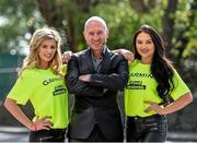 21 April 2016; Perry McCarthy, the original Stig and ex-Formula 1 driver, was in Dublin to launch the Garmin Drive series, a new automotive product line focused on driver awareness and safety. For more information visit garmin.com/drive. Pictured at the launch is Perry McCarthy with Courtney Sheridan, left, and Lorna Spaine. Aviva Stadium, Dublin. Picture credit: Ramsey Cardy / SPORTSFILE