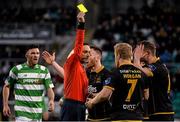 22 April 2016; Referee Neil Doyle shows the yellow card to Daryl Horgan, Dundalk. SSE Airtricity League, Premier Division, Shamrock Rovers v Dundalk. Tallaght Stadium, Tallaght, Co. Dublin. Picture credit: David Maher / SPORTSFILE