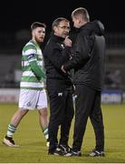 22 April 2016;  Shamrock Rovers manager Pat Fenlon and  Dundalk manager Stephen Kenny after the final whistle. SSE Airtricity League, Premier Division, Shamrock Rovers v Dundalk. Tallaght Stadium, Tallaght, Co. Dublin. Picture credit: David Maher / SPORTSFILE