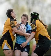 23 April 2016; Laura Mahon, MU Barnhall, in action against Emma Chamberlain, left, and Molly Scuffil McCabe, Garda/ Westmanstown. Bank of Ireland Leinster Women's Paul Cusack Plate Final, Garda/Westmanstown v MU Barnhall. Cill Dara RFC, Kildare. Picture credit: Sam Barnes / SPORTSFILE