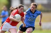 23 April 2016; Aine O'Sullivan, Cork, is tackled by Muireann Ni Scannaill, Dublin. Lidl Ladies Football National League, Division 1, semi-final, Cork v Dublin. St Brendan's Park, Birr, Co. Offaly. Picture credit: Ramsey Cardy / SPORTSFILE