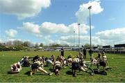 23 April 2016; A general view of the Young Munster squad as they warm up before the game. Ulster Bank League, Division 1A, semi-final, Cork Constitution v Young Munster. Temple Hill, Cork. Picture credit: Eóin Noonan / SPORTSFILE