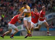 23 April 2016; Niall McKeever, Antrim, in action against Conal McKeever, left, and Derek Maguire, Louth. Allianz Football League, Division 4, Final, Louth v Antrim. Croke Park, Dublin. Picture credit: Ray McManus / SPORTSFILE