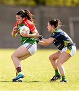 23 April 2016; Rachel Kearns, Mayo, is tackled by Cassandra Buckley, Kerry. Lidl Ladies Football National League, Division 1, semi-final, Mayo v Kerry. St Brendan's Park, Birr, Co. Offaly. Picture credit: Ramsey Cardy / SPORTSFILE