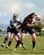 23 April 2016; Emer Phelan, Tullamore, is tackled by Martina Russel, Edenderry. Bank of Ireland Leinster Women's Paul Flood Cup Final, Tullamore v Edenderry. Cill Dara RFC, Kildare. Picture credit: Sam Barnes / SPORTSFILE