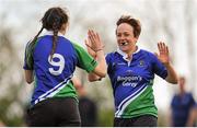 23 April 2016; Lauren Farrell, Gorey, left, celebrates scoring her try with Ciara Breen. Bank of Ireland Leinster Women's Paul Cusack Cup Final, Gorey v Balbriggan. Cill Dara RFC, Kildare. Picture credit: Sam Barnes / SPORTSFILE