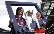 4 May 2010; Captain’s from teams competing in the Bord Gáis Energy NFL Divisions finals gathered in Croke Park ahead of the finals Park in Parnell Park on Saturday. Pictured are Galway's Emer Flaherty and Cork's Rena Buckley, right. Croke Park, Dublin. Photo by Sportsfile