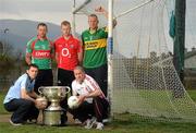 4 May 2010; At the launch of the 2010 GAA Football All-Ireland Senior Championship in Kerins O'Rahilly's GAA Club, Tralee, are, back from left, Trevor Mortimer, Mayo, Michael Shields, Cork, and Micheal Quirke, Kerry, with front, from left, Alan Brogan, Dublin, and Stephen O'Neill, Tyrone. Kerins O'Rahilly's GAA Club, Tralee, Co. Kerry. Picture credit: Brendan Moran / SPORTSFILE