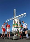 4 May 2010; At the launch of the 2010 GAA Football All-Ireland Senior Championship at Blennerville Windmill are, back, from left, Stephen O'Neill, Tyrone, Michael Shields, Cork, Micheal Quirke, Kerry, Trevor Mortimer, Mayo and Alan Brogan, Dublin. Blennerville, Co. Kerry. Picture credit: Brendan Moran / SPORTSFILE
