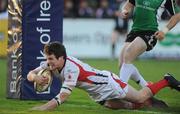 7 May 2010; Ulster's Ian Whitten goes under the posts to score his side's fourth try. Celtic League, Ulster v Connacht, Ravenhill Park, Belfast, Co. Antrim. Picture credit: Oliver McVeigh / SPORTSFILE