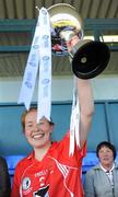 8 May 2010; Cork captain Rena Buckley lifts the cup. Bord Gais Energy Ladies National Football League Division 1 Final, Cork v Galway, Parnell Park, Dublin. Picture credit: Stephen McCarthy / SPORTSFILE