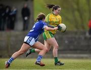 23 April 2016; Geraldine McLaughlin, Donegal, in action against Shauna Lynch, Cavan. Lidl Ladies Football National League, Division 2, semi-final, Donegal v Cavan. Picture credit: Oliver McVeigh / SPORTSFILE