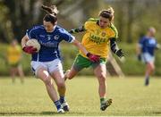 23 April 2016; Rosie Crowe, Cavan, in action against Niamh Hegarty, Donegal. Lidl Ladies Football National League, Division 2, semi-final, Donegal v Cavan. Picture credit: Oliver McVeigh / SPORTSFILE