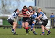 23 April 2016; Emer Phelan, Tullamore, is tackled by Paula Harte, left, and Martina Russel, Edenderry. Bank of Ireland Leinster Women's Paul Flood Cup Final, Tullamore v Edenderry. Cill Dara RFC, Kildare. Picture credit: Sam Barnes / SPORTSFILE