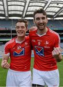 23 April 2016; Louth's Declan Byrne, left, and James Califf celebrate after the game. Allianz Football League, Division 4, Final, Louth v Antrim. Croke Park, Dublin. Picture credit: Piaras Ó Mídheach / SPORTSFILE