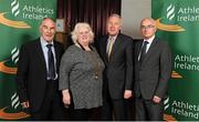 23 April 2016; Athletics Association of Ireland Life Vice Presidents, from left to right, Michael Heery, Nick Davis and Liam Hennessey, with newly elected president Georgina Drumm following the Athletics Association of Ireland Congress 2016. Tullamore Court Hotel, Tullamore, Co. Offaly. Picture credit: Seb Daly / SPORTSFILE