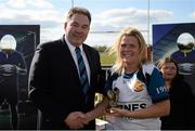 23 April 2016; Grainne Vaugh, Edenderry, is presented with the player of the match award by Leinster Rugby Branch President Robert McDermott. Bank of Ireland Leinster Women's Paul Flood Cup Final, Tullamore v Edenderry. Cill Dara RFC, Kildare. Picture credit: Sam Barnes / SPORTSFILE