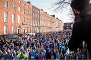 24 April 2016; Feidhlim Kelly, Athletics Ireland, leads the mass warm up ahead of in the Dublin Remembers 1916 5K run. Mountjoy Square, Dublin. Picture credit: Sam Barnes / SPORTSFILE