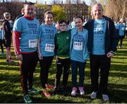 24 April 2016; Participants from left Brian Meehan, Clare Meehan, Daire Harper, Marie Harper and Robbie Harper, all from Castlederg, Co. Tyrone, pose for a photograph ahead of the Dublin Remembers 1916 5K run. Mountjoy Square Park, Dublin.  Picture credit: Sam Barnes / SPORTSFILE