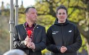 24 April 2016; Deputy Lord Mayor Cllr. Cieran Perry with Claire Shannon from Athletics Ireland signal the start of the Dublin Remembers 1916 5K run. Mountjoy Square, Dublin.  Picture credit: Sam Barnes / SPORTSFILE