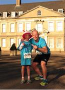 24 April 2016; Keith Donnelly with his daughter Mya from Glasnevin, Dublin, who celebrates her tenth birthday, after completing the Dublin Remembers 1916 5K run. Royal Hospital Kilmainham, Dublin. Picture credit: Tomás Greally / SPORTSFILE
