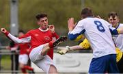 24 April 2016; Jordan O'Regan, Cork Youth Leagues, shoots to score his side's first goal. FAI Umbro Youth Inter League Cup Final, Cork Youth Leagues v Limerick & District League. O'Shea Park, Blarney, Co.Cork.  Picture credit: David Maher / SPORTSFILE