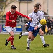 24 April 2016; Ciaran Kearney, Cork Youth Leagues, in action against Dylan Sheehan, Limerick & District League. FAI Umbro Youth Inter League Cup Final, Cork Youth Leagues v Limerick & District League. O'Shea Park, Blarney, Co.Cork.  Picture credit: David Maher / SPORTSFILE