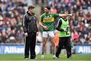 24 April 2016; Kerry captain Bryan Sheehan in conversation with manager Eamonn Fitzmaurice ahead of the game. Allianz Football League Division 1 Final, Dublin v Kerry. Croke Park, Dublin.  Picture credit: Ramsey Cardy / SPORTSFILE