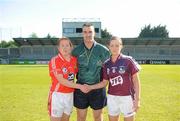 8 May 2010; Referee Keith Tighe, Dublin, with Cork team Rena Buckley and Galway captain Emer Flaherty. Bord Gais Energy Ladies National Football League Division 1 Final, Cork v Galway, Parnell Park, Dublin. Picture credit: Stephen McCarthy / SPORTSFILE