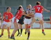 8 May 2010; Emer Flaherty, Galway, in action against Norita Kelly, left, and Geraldine O'Flynn, Cork. Bord Gais Energy Ladies National Football League Division 1 Final, Cork v Galway, Parnell Park, Dublin. Picture credit: Stephen McCarthy / SPORTSFILE