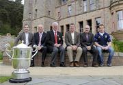 10 May 2010; Monaghan manager Seamus McEnaney, with, from left to right, Antrim manager Liam Bradley, Ulster GAA President Aoghan Farrell, Armagh manager Paddy O'Rourke, Tyrone manager Mickey Harte, and Cavan footballer Nicholas Walsh at the launch of the Ulster Senior Football & Ladies Football Championships. Belfast Castle, Belfast, Co. Antrim. Picture credit: Oliver McVeigh / SPORTSFILE