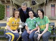 10 May 2010; Pictured at the Ulster Senior Football & Ladies Football Championships Launch are Eimear Gallagher, Antrim, Hugh Devenney, Ulster Ladies GAA President, Gemma Mullanphy, Fermanagh and Aoife O'Donnell, Donegal. Belfast Castle, Belfast, Co. Antrim. Picture credit: Oliver McVeigh / SPORTSFILE