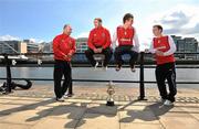 12 May 2010; Bohemians players Paul Keegan, left, and Owen Heary with St.Patrick's Athletic players Derek Pender, right, and Vinny Faherty, during a photocall ahead of the Setanta Sports Cup Final on Saturday. IFSC, Dublin. Picture credit: David Maher / SPORTSFILE