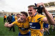 23 April 2016; Keelan Sexton, left, and Seán Collins, Clare, celebrate after the game. Allianz Football League, Division 3, Final, Clare v Kildare. Croke Park, Dublin. Picture credit: Ray McManus / SPORTSFILE