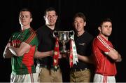 25 April 2016; Mayo U21 football captain Stephen Coen, left, and Cork captain Stephen Cronin with EirGrid ambassadors Sean Cavanagh, 2nd from left, and Trevor Giles, in Croke Park ahead of their teams meeting in the EirGrid GAA Football U21 All-Ireland Final 2016. The match will take place on Saturday, 30 April at 6pm in Cusack Park, Ennis.  Picture credit: Brendan Moran / SPORTSFILE