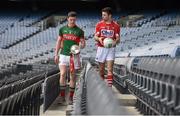 25 April 2016; Cork U21 football captain Stephen Cronin, right, and Mayo captain Stephen Coen in Croke Park ahead of their teams meeting in the EirGrid GAA Football U21 All-Ireland Final 2016. The match will take place on Saturday, 30 April at 6pm in Cusack Park, Ennis.  Picture credit: Brendan Moran / SPORTSFILE