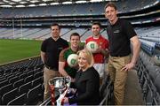 25 April 2016; Mayo U21 football captain Stephen Coen, 2nd from left, and Cork captain Stephen Cronin, with EirGrid ambassadors Sean Cavanagh, left, and Trevor Giles, and Rosemary Steen, Director of Public Affairs, EirGrid, in Croke Park ahead of their teams meeting in the EirGrid GAA Football U21 All-Ireland Final 2016. The match will take place on Saturday, 30 April at 6pm in Cusack Park, Ennis.  Picture credit: Brendan Moran / SPORTSFILE