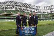 25 April 2016; FC Barcelona will make their first visit to the Aviva Stadium where they will play Celtic FC on July 30, in an unmissable International Champions Cup game that is set to be one of the summer's biggest sporting events.  Now in its fourth year the International Champions Cup brings together the giants of club football on four different continents and this year will see two greats of the European game clash at the Aviva Stadium. In attendance at the announcement are, from left, Charlie Stillitano, Co-Founder and Chairman, Relevant Sports, Scott Brown, Celtic FC captain, Edgar Davids, Barcelona FC and John Delaney, Chief Executive, FAI. International Champions Cup Announcement. Aviva Stadium, Lansdowne Road, Dublin. Picture credit: Brendan Moran / SPORTSFILE