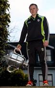 25 April 2016; Kerry captain Daniel Collins with the Bob O'Keeffe Cup at the Leinster Senior Hurling Championship, Round Robin Group launch. Heritage Hotel, Portlaoise, Co. Laois. Picture credit: Piaras Ó Mídheach / SPORTSFILE