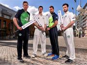 26 April 2016; Cricket Ireland have launched an ambitious five-year plan to become a mainstream sport, with the goal of taking the game to new audiences and beginning to rival the popularity of football, rugby and GAA by 2020. The KPC Group were unveiled at the event as main team sponsor for the next three years as well as headline sponsor of the forthcoming home series against Sri Lanka and Pakistan, and the prestigious Cricket Ireland Awards. In further good news at the event, Irish sports company O'Neills are putting their shirts on further success for the Ireland cricket team by extending their sponsorship deal for a further four years to the end of the decade. Cricket Ireland and O’Neills also revealed plans for an exciting new joint venture between both parties to launch a new online store where people can buy replica kit, leisure wear and cricket equipment and accessories. For more information please see www.cricketireland.ie. Pictured at the launch of the Cricket Ireland Strategic Plan were Ireland Internationals from left, Peter Chase, George Dockrell, Max Sorensen and Andrew Balbirnie. Smithfield Square, Smithfield, Dublin 7.  Picture credit: David Maher / SPORTSFILE
