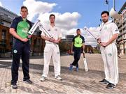 26 April 2016; Cricket Ireland have launched an ambitious five-year plan to become a mainstream sport, with the 26 April 2016; Cricket Ireland have launched an ambitious five-year plan to become a mainstream sport, with the goal of taking the game to new audiences and beginning to rival the popularity of football, rugby and GAA by 2020. The KPC Group were unveiled at the event as main team sponsor for the next three years as well as headline sponsor of the forthcoming home series against Sri Lanka and Pakistan, and the prestigious Cricket Ireland Awards. In further good news at the event, Irish sports company O'Neills are putting their shirts on further success for the Ireland cricket team by extending their sponsorship deal for a further four years to the end of the decade. Cricket Ireland and O’Neills also revealed plans for an exciting new joint venture between both parties to launch a new online store where people can buy replica kit, leisure wear and cricket equipment and accessories. For more information please see www.cricketireland.ie. Pictured at the launch of the Cricket Ireland Strategic Plan were Ireland Internationals from left, Peter Chase, George Dockrell, Max Sorensen and Andrew Balbirnie. Smithfield Square, Smithfield, Dublin 7.  Picture credit: David Maher / SPORTSFILE