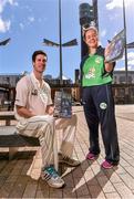 26 April 2016; Cricket Ireland have launched an ambitious five-year plan to become a mainstream sport, with the goal of taking the game to new audiences and beginning to rival the popularity of football, rugby and GAA by 2020. The KPC Group were unveiled at the event as main team sponsor for the next three years as well as headline sponsor of the forthcoming home series against Sri Lanka and Pakistan, and the prestigious Cricket Ireland Awards. In further good news at the event, Irish sports company O'Neills are putting their shirts on further success for the Ireland cricket team by extending their sponsorship deal for a further four years to the end of the decade. Cricket Ireland and O’Neills also revealed plans for an exciting new joint venture between both parties to launch a new online store where people can buy replica kit, leisure wear and cricket equipment and accessories. For more information please see www.cricketireland.ie. Pictured at the launch of the Cricket Ireland Strategic Plan were Ireland Internationals Laura Delany and George Dockrell. Smithfield Square, Smithfield, Dublin 7.  Picture credit: David Maher / SPORTSFILE