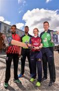 26 April 2016; Cricket Ireland have launched an ambitious five-year plan to become a mainstream sport, with the goal of taking the game to new audiences and beginning to rival the popularity of football, rugby and GAA by 2020. The KPC Group were unveiled at the event as main team sponsor for the next three years as well as headline sponsor of the forthcoming home series against Sri Lanka and Pakistan, and the prestigious Cricket Ireland Awards. In further good news at the event, Irish sports company O'Neills are putting their shirts on further success for the Ireland cricket team by extending their sponsorship deal for a further four years to the end of the decade. Cricket Ireland and O’Neills also revealed plans for an exciting new joint venture between both parties to launch a new online store where people can buy replica kit, leisure wear and cricket equipment and accessories. For more information please see www.cricketireland.ie. Pictured at the launch of the Cricket Ireland Strategic Plan were players from left, Simi Singh, Max Sorensen, Una Raymond Hoey and Peter Chase. Smithfield Square, Smithfield, Dublin 7.  Picture credit: David Maher / SPORTSFILE